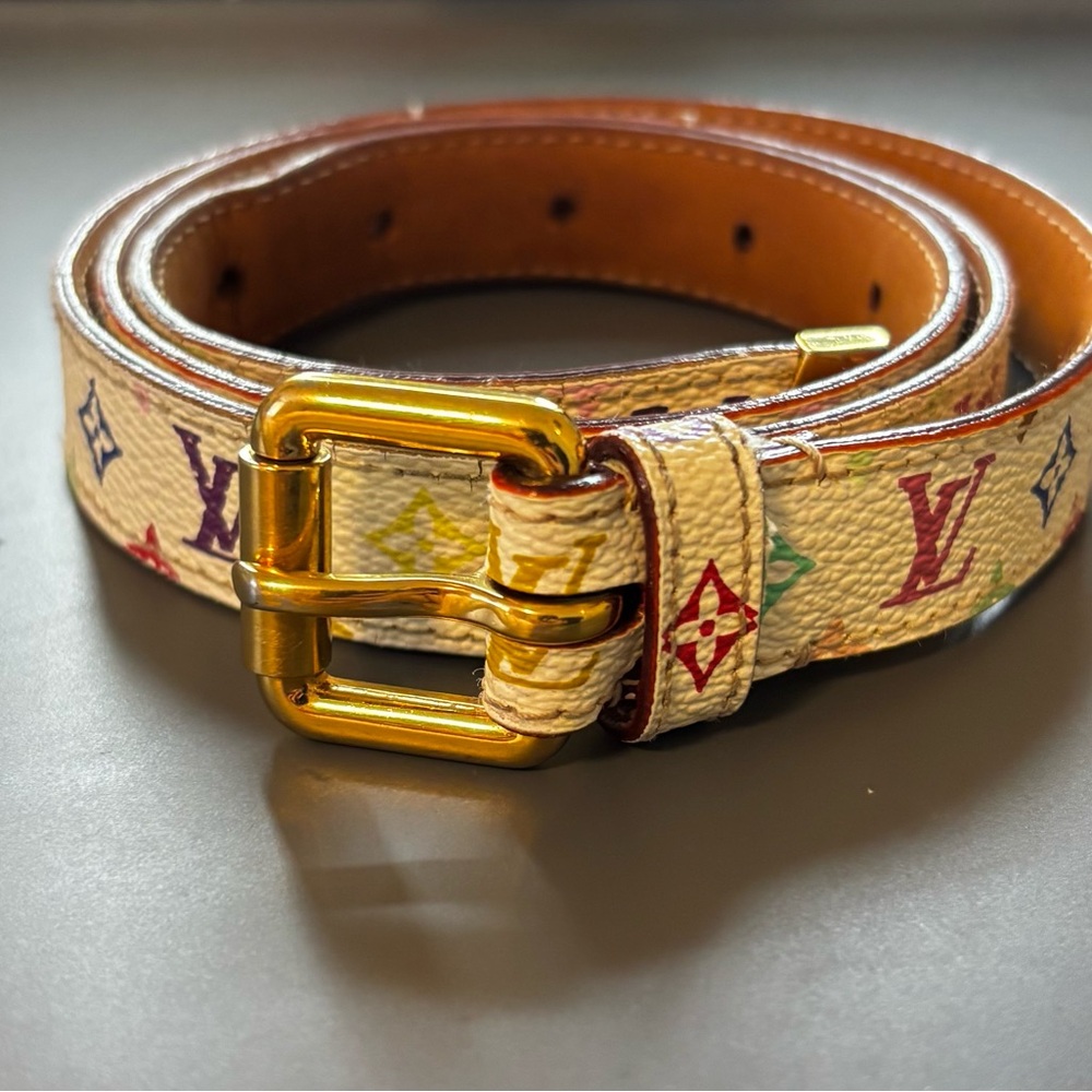 Louis Vuitton Murakami 2003 Multicolor Belt with Gold Buckle